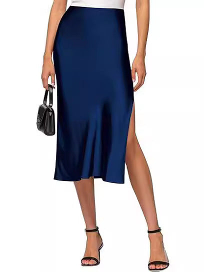 Satin High-Waist Slit Pencil Skirt | Elegant Formal Evening Skirt