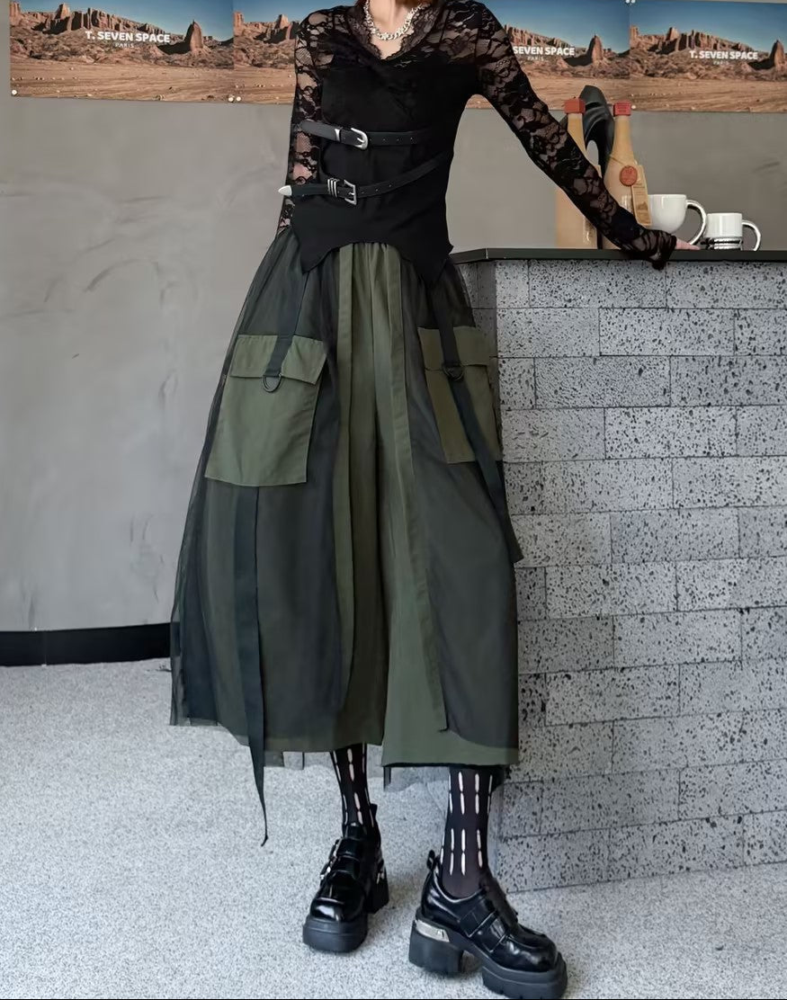 Mesh Patchwork Wide-Leg Cargo Cropped Pants | Casual Utility Summer Trousers