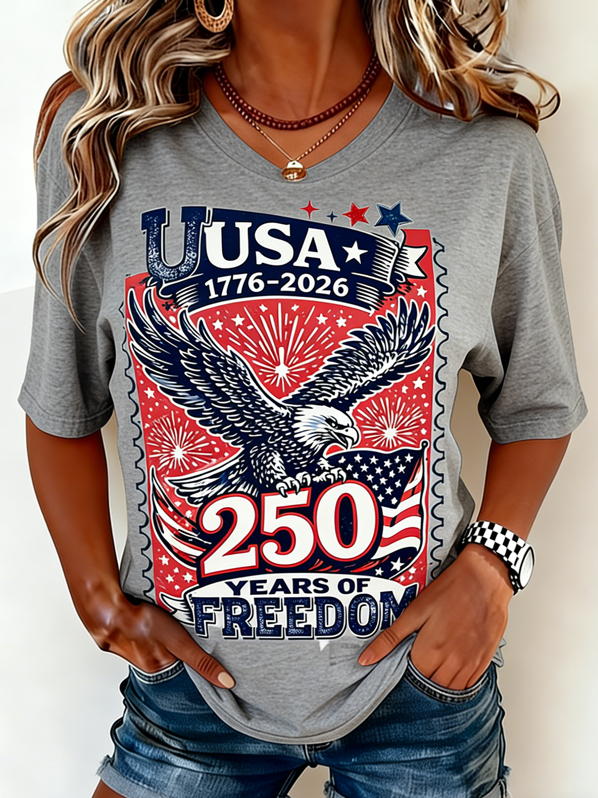 250th anniversary Crew Neck Independence Day Casual Regular Fit T-Shirt
