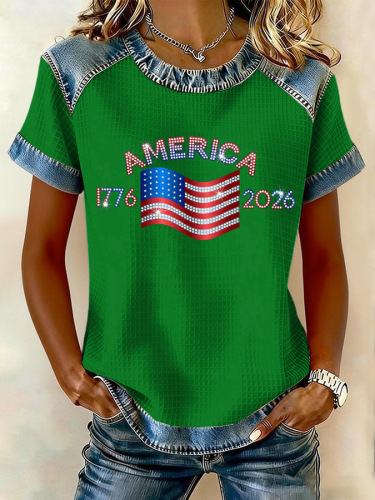 Women's 250th Anniversary Of The Founding Of the United States Short Sleeve T-shirt Summer  Text Letters Printing Jersey Crew Neck Daily Going Out Casual Top