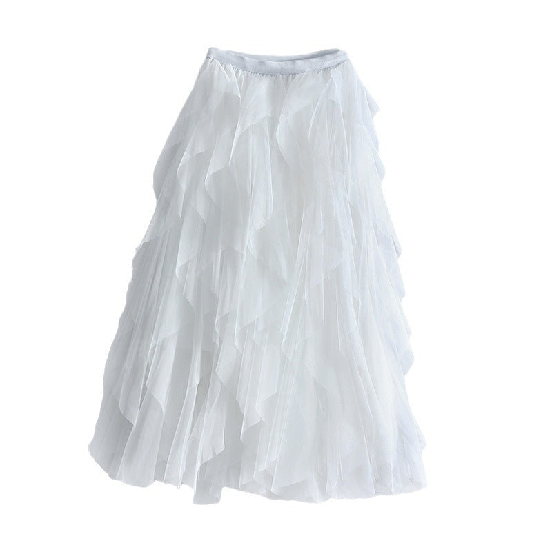 Asymmetrical Layered Mesh Midi Skirt | Romantic Tiered Cake Skirt