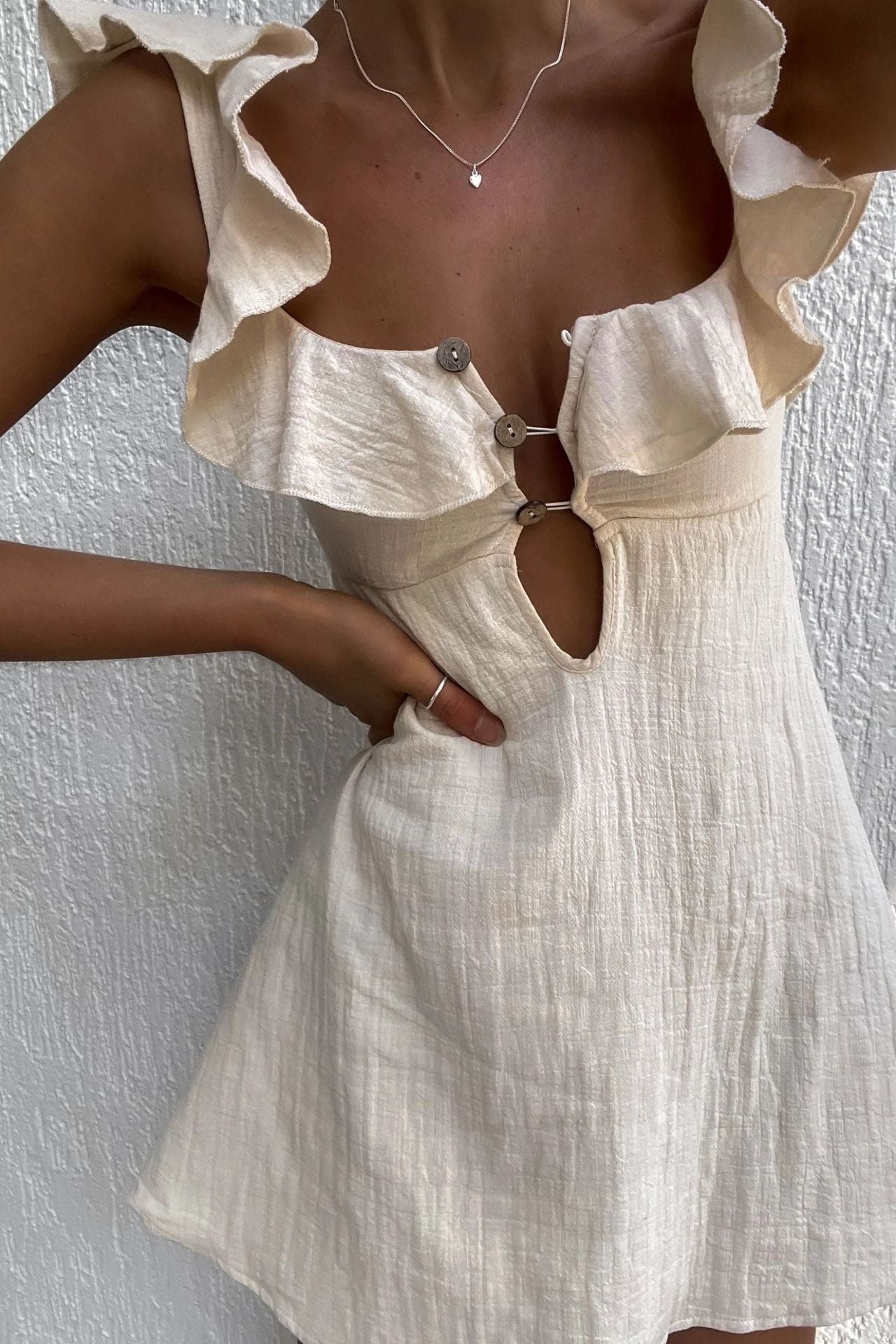 Solid Color Ruffle Slip Mini Dress | V-Neck Summer Dress