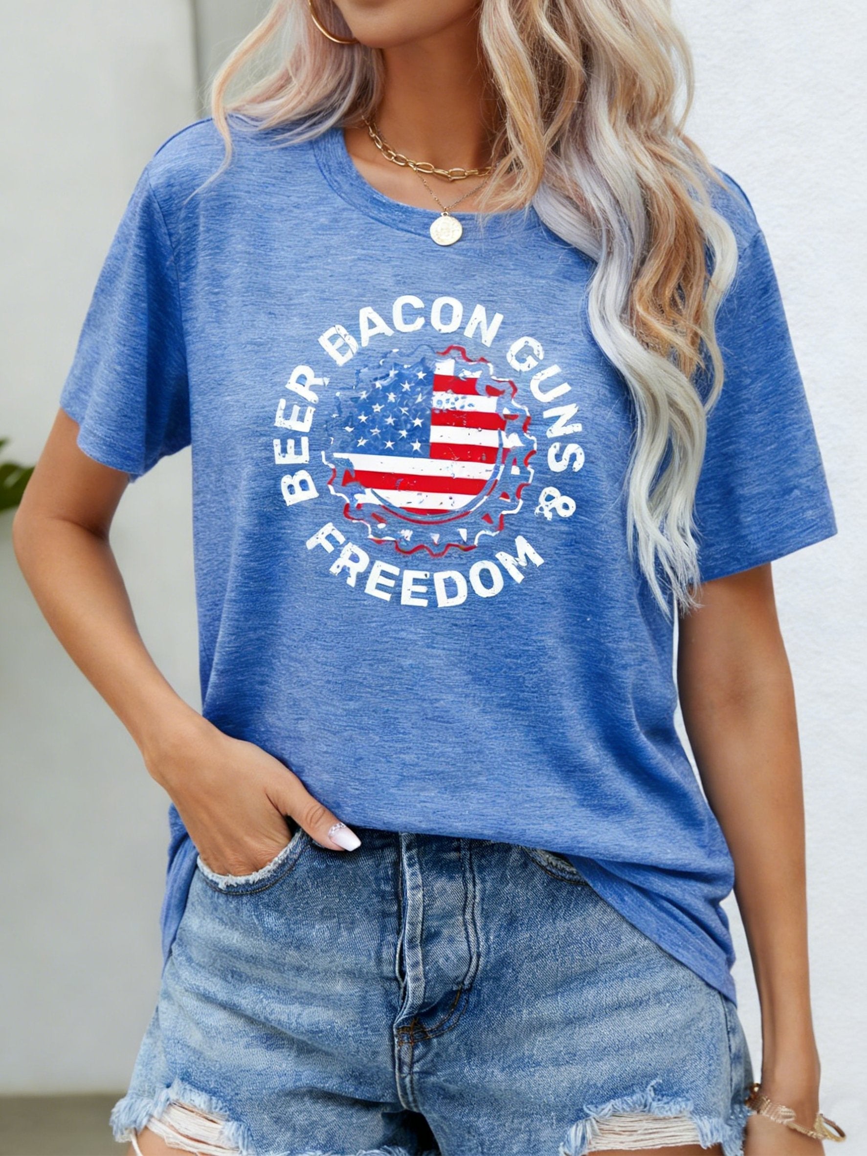 3D Printing Crew Neck Short Sleeve Independance Day Loose Going Out Casual T-Shirt