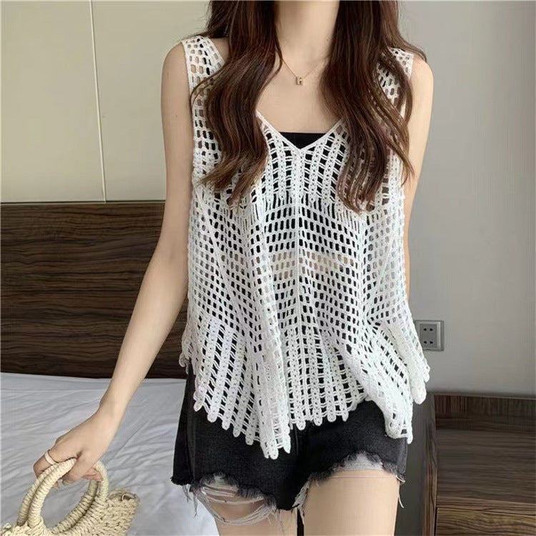 Crochet Hollow Knit Sleeveless Vest Top | Vintage Cotton Layering Top