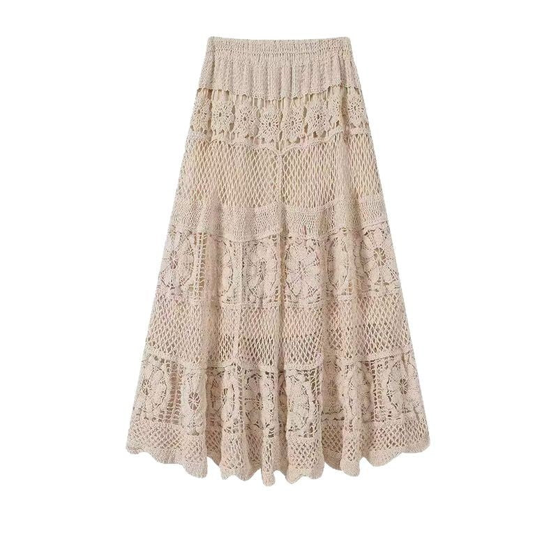 Lace Crochet Hollow A-Line Skirt | Gentle Cotton Boutique Skirt