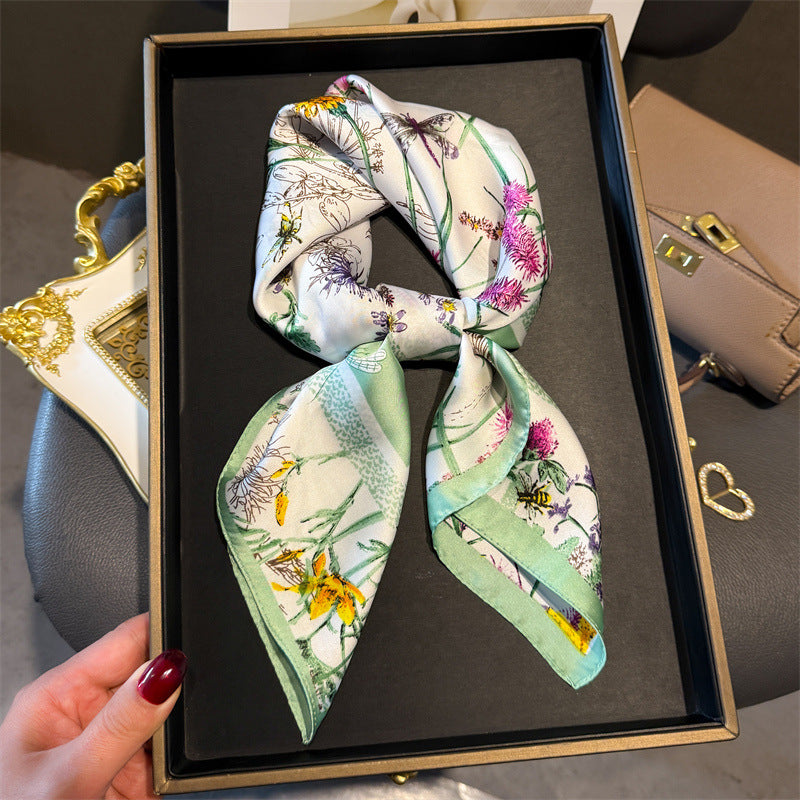 Printed Square Silk-Feel Scarf | Versatile Neck & Hair Accessory
