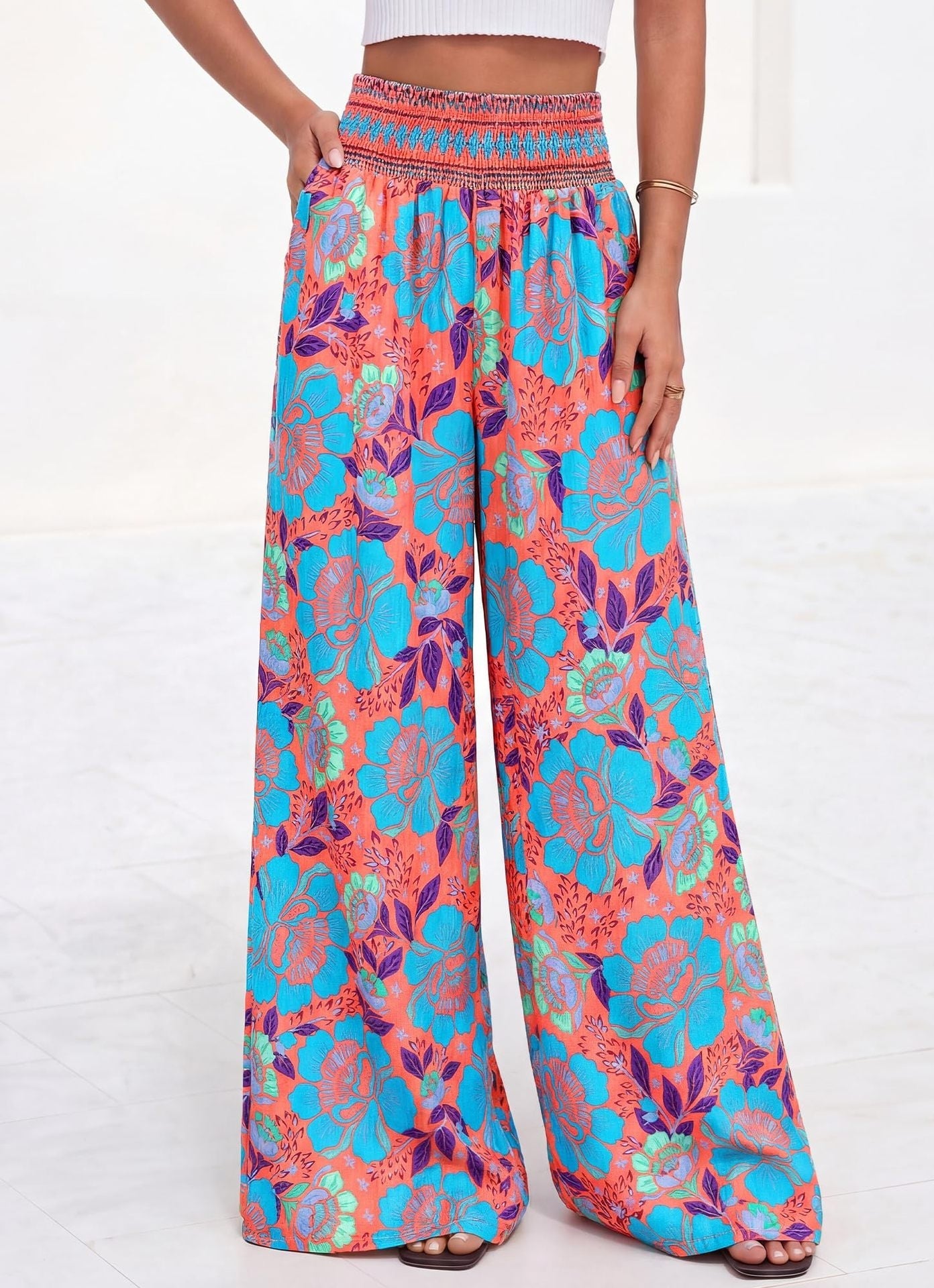 Printed High-Waist Wide-Leg Pants | Casual Comfortable Travel Trousers