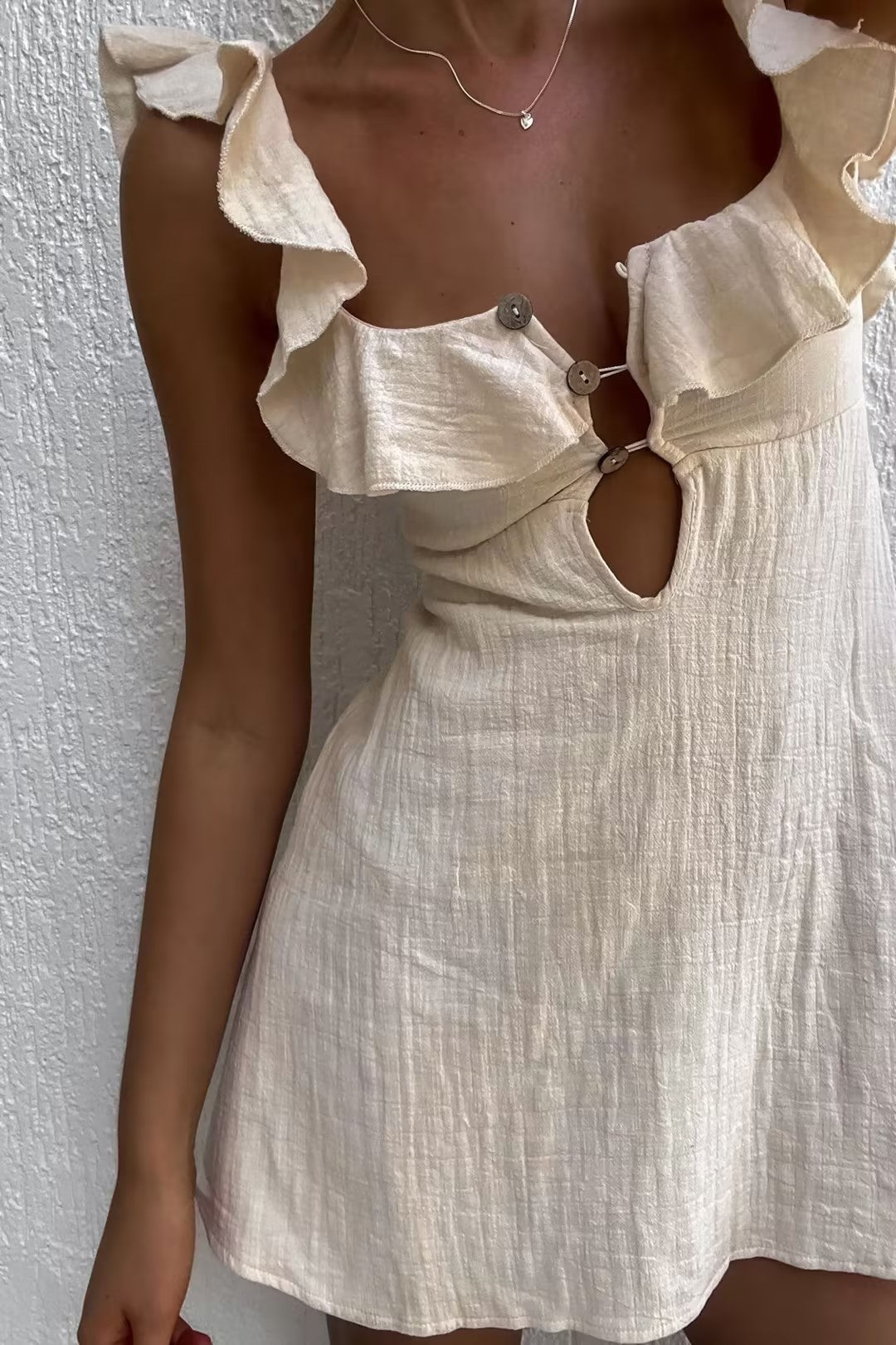 Solid Color Ruffle Slip Mini Dress | V-Neck Summer Dress