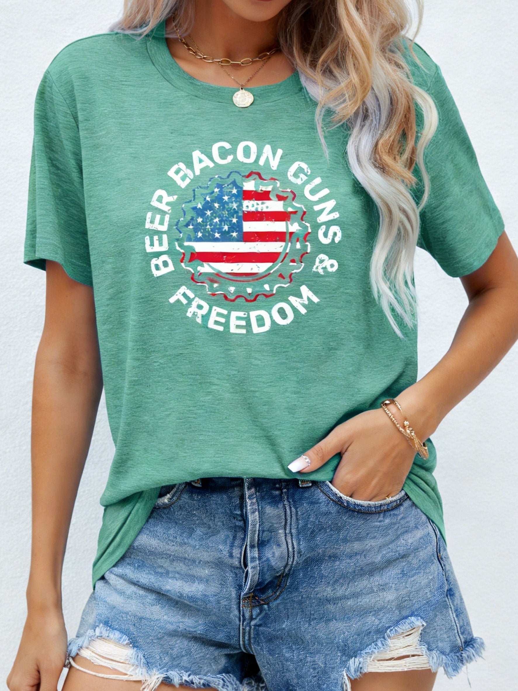 3D Printing Crew Neck Short Sleeve Independance Day Loose Going Out Casual T-Shirt