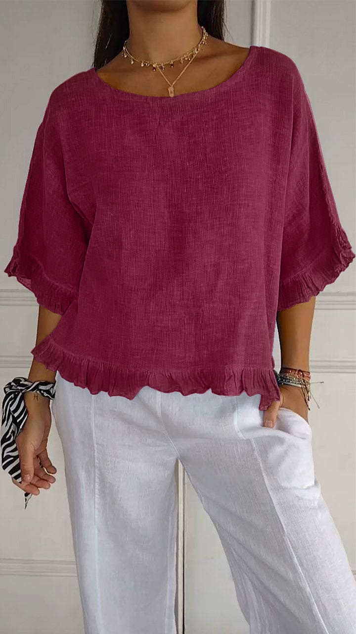 Cotton-Linen Relaxed Short Sleeve Shirt | Casual Summer Top