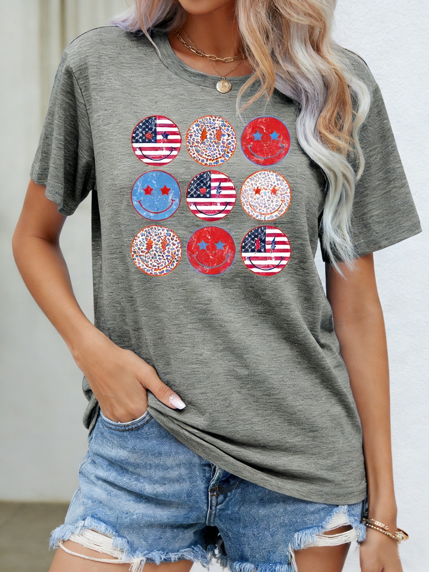 3D Printing Crew Neck Short Sleeve Independance Day Loose Going Out Casual T-Shirt