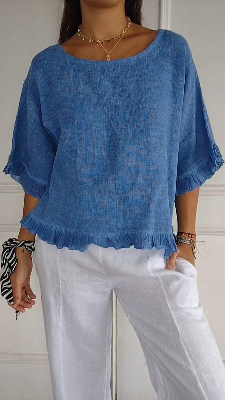 Cotton-Linen Relaxed Short Sleeve Shirt | Casual Summer Top