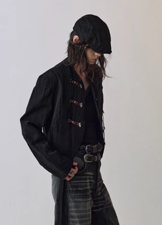 Textured Jacquard Cropped Blazer