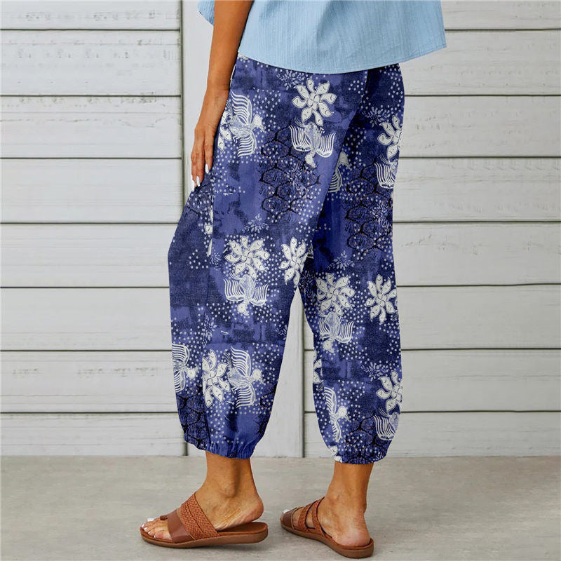 Linen Drawstring Cropped Jogger Pants | High Waist Casual Trousers