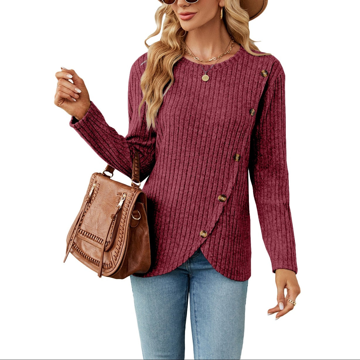 Brushed Rayon Crew Neck Tulip Hem Long Sleeve Top | Soft Layering Boutique Top