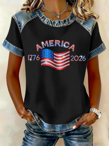 Women's 250th Anniversary Of The Founding Of the United States Short Sleeve T-shirt Summer  Text Letters Printing Jersey Crew Neck Daily Going Out Casual Top