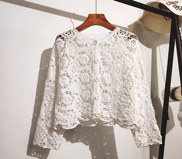 Vintage Jacquard Crochet Patchwork Knit Cardigan Top