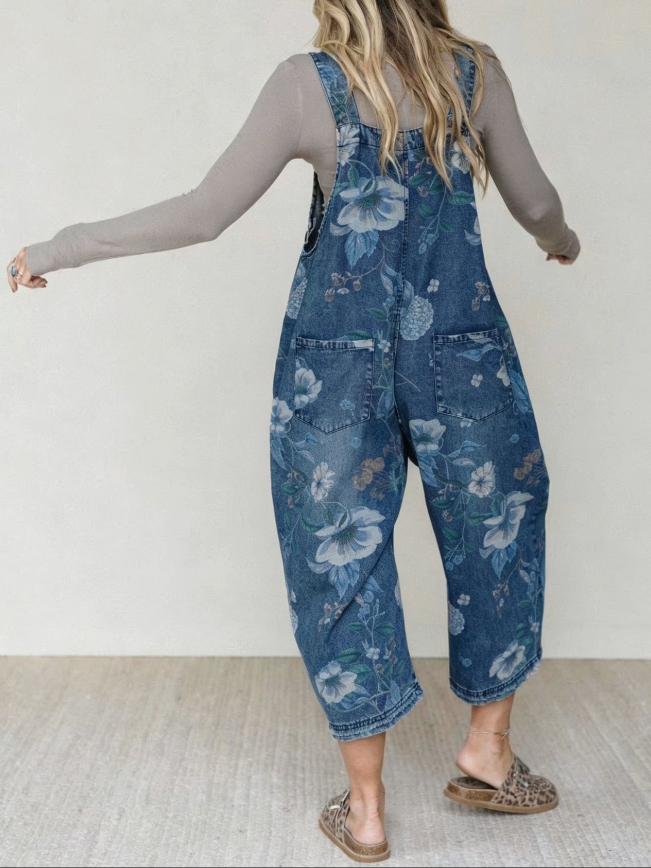 Printed Wide-Leg Denim Jumpsuit | Sleeveless Loose Streetwear One-Piece