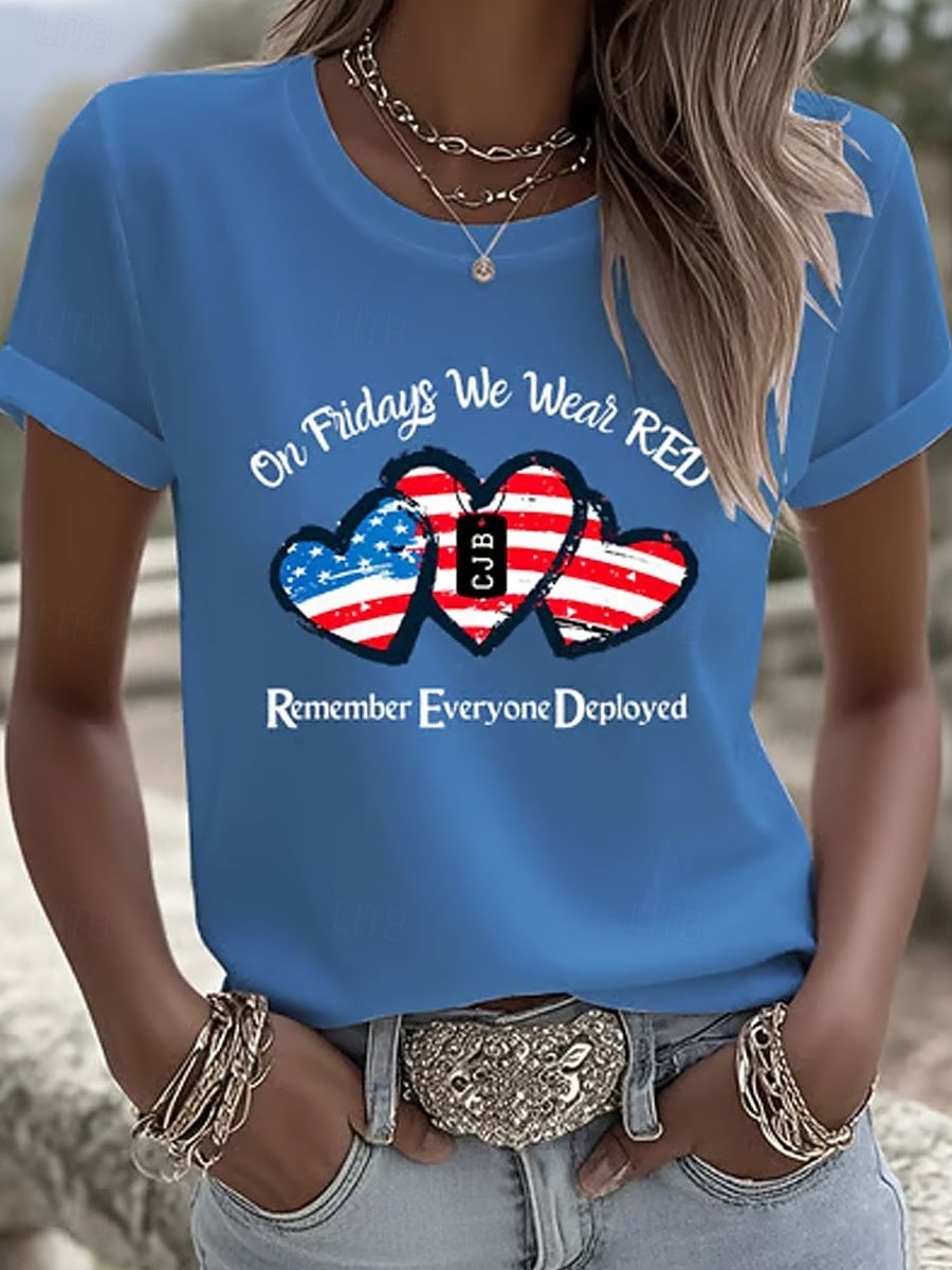 Casual Cotton Crew Neck Independence Day T-Shirt