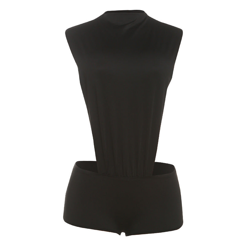 Solid Patchwork Cut-Out Sleeveless Romper | Slim-Fit Summer Jumpsuit