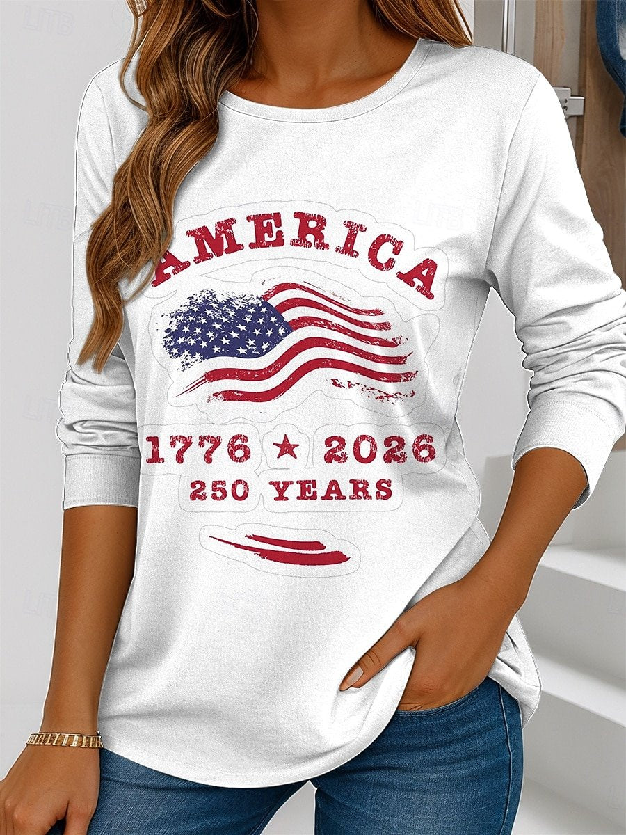 America Flag Crew Neck Cotton Casual T-Shirt