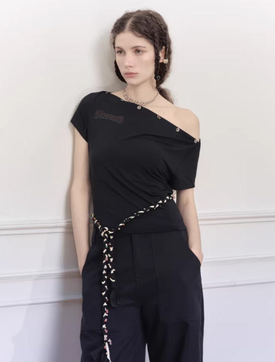 Asymmetric Shoulder Sculptural T-Shirt