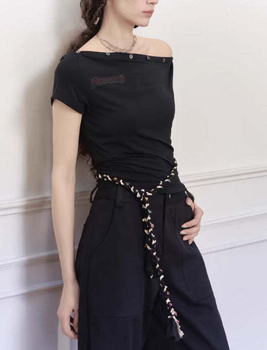 Asymmetric Shoulder Sculptural T-Shirt