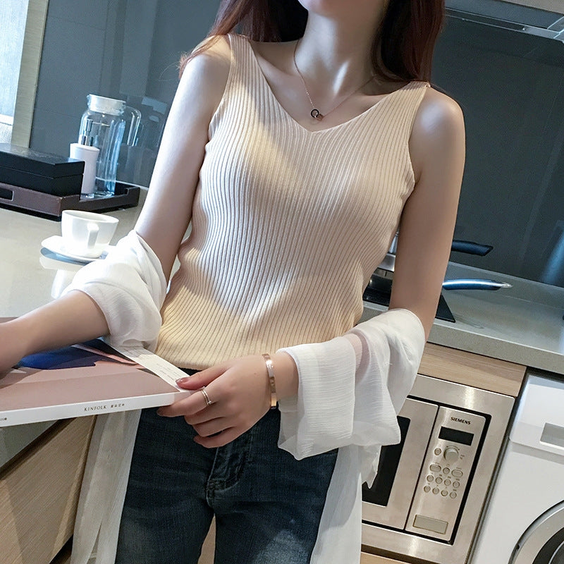 V-Neck Ribbed Knit Cami Top | Elegant Sleeveless Layering Tank
