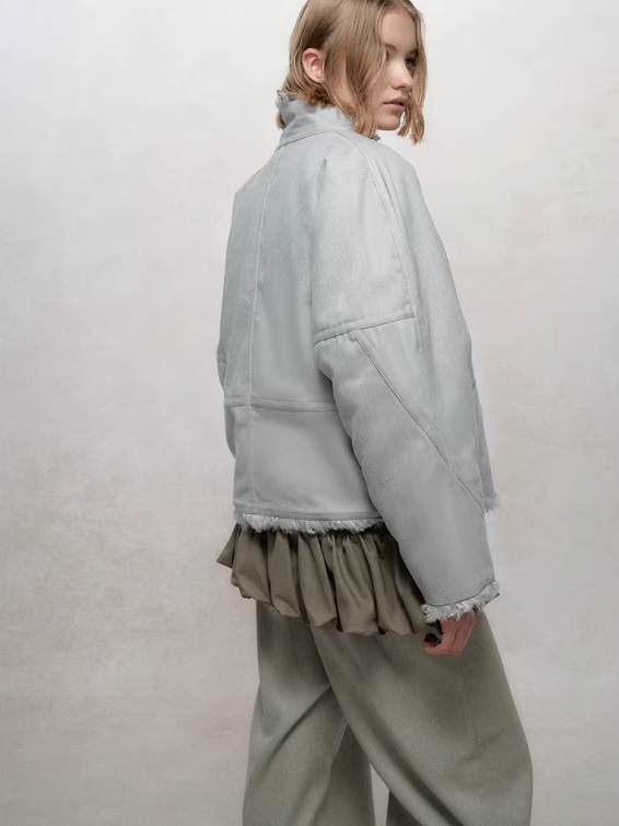 Curly Faux-Fur Cropped Sculptural Jacket