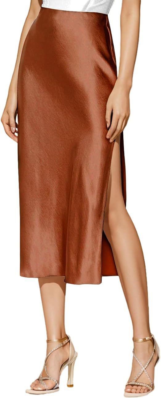 Satin High-Waist Slit Pencil Skirt | Elegant Formal Evening Skirt