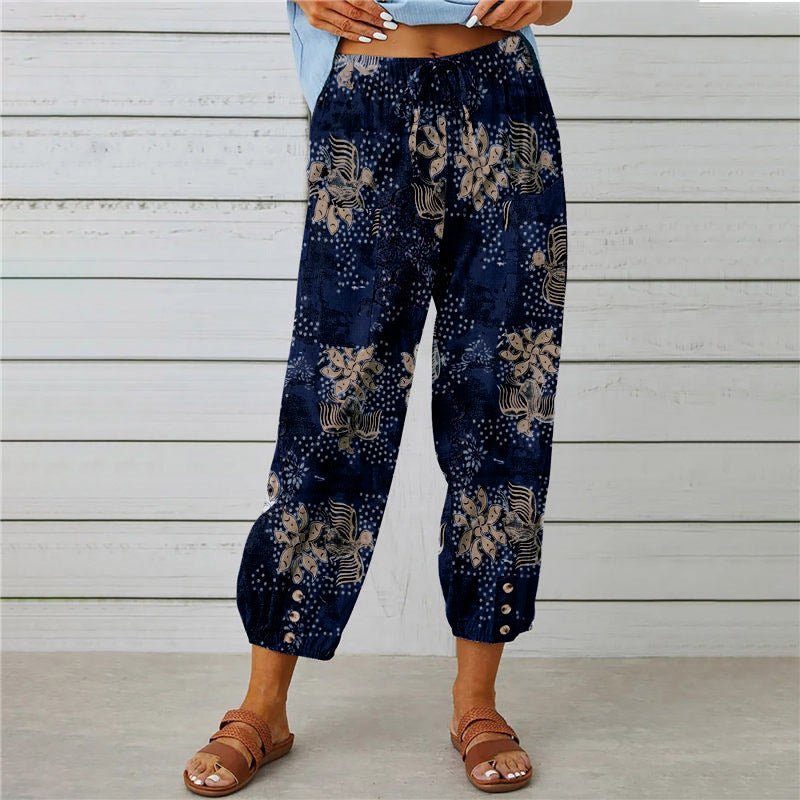 Linen Drawstring Cropped Jogger Pants | High Waist Casual Trousers