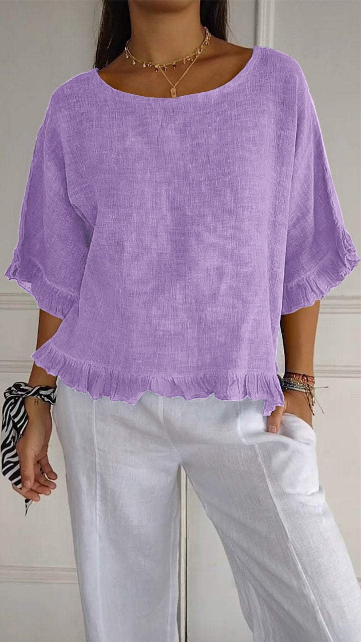 Cotton-Linen Relaxed Short Sleeve Shirt | Casual Summer Top