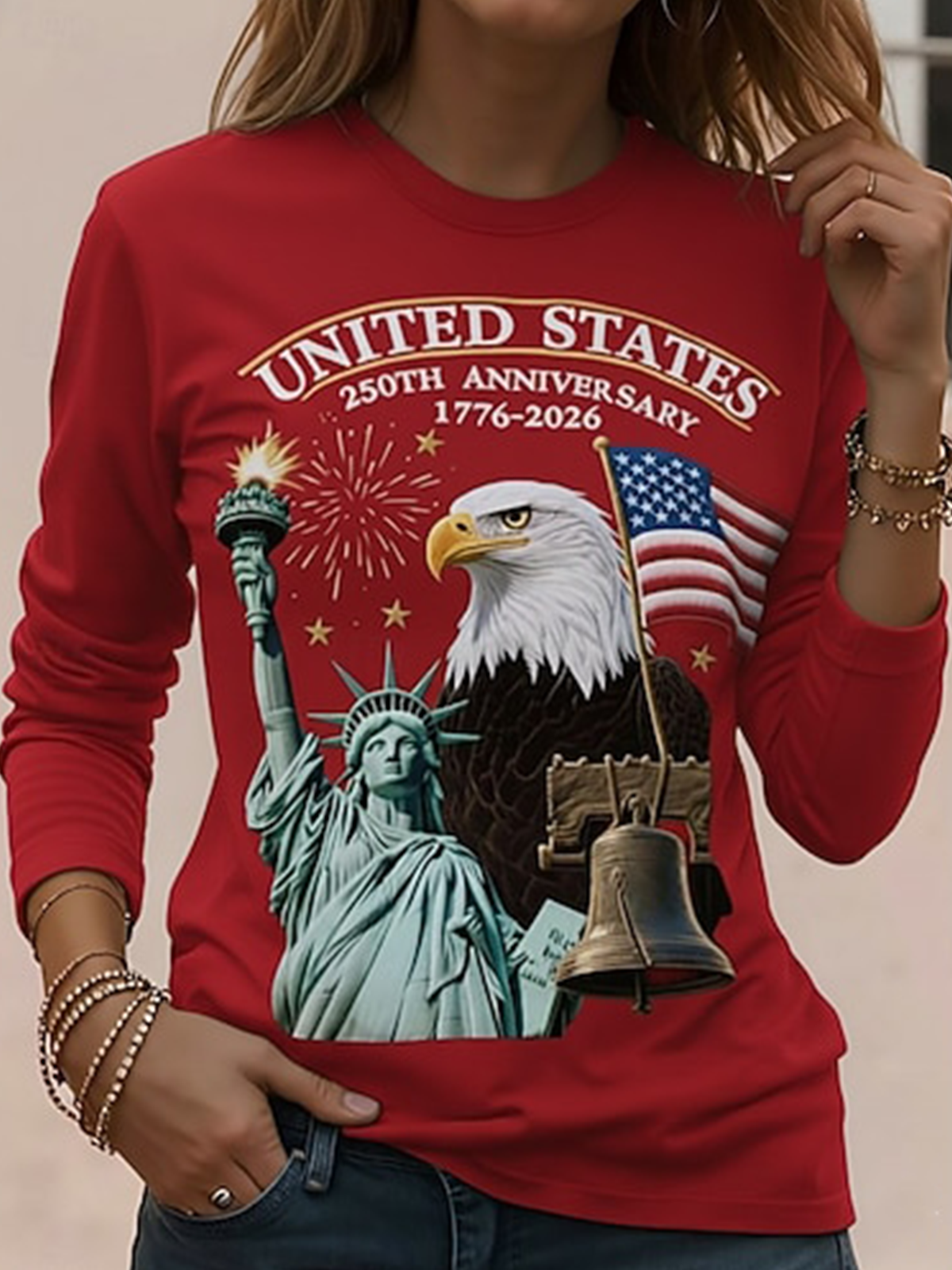 Independence Day Patriotic Long-sleeved Women's T-shirt