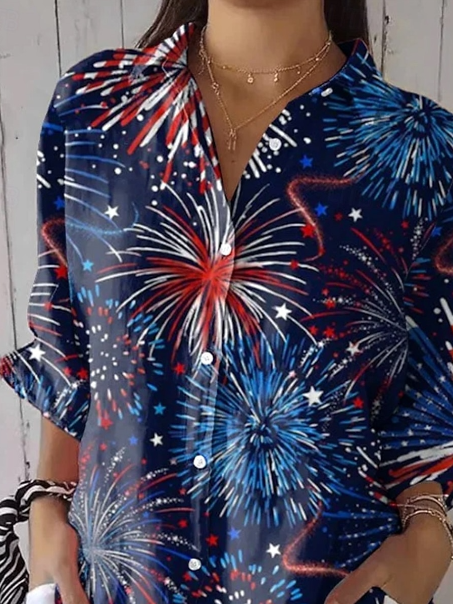 Women's American Flag Printed Casual Mid-Length Sleeve Shirt