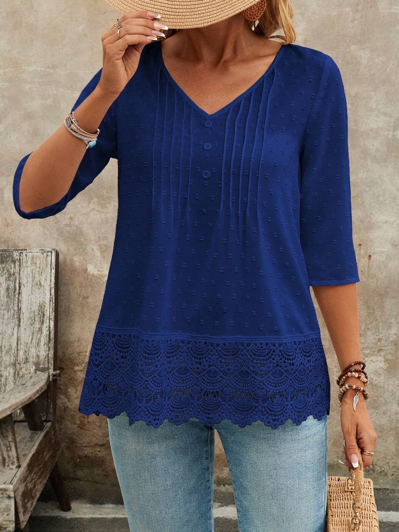 French Hollow Embroidered Lace Cropped Blouse | Elegant Pullover Boutique Top