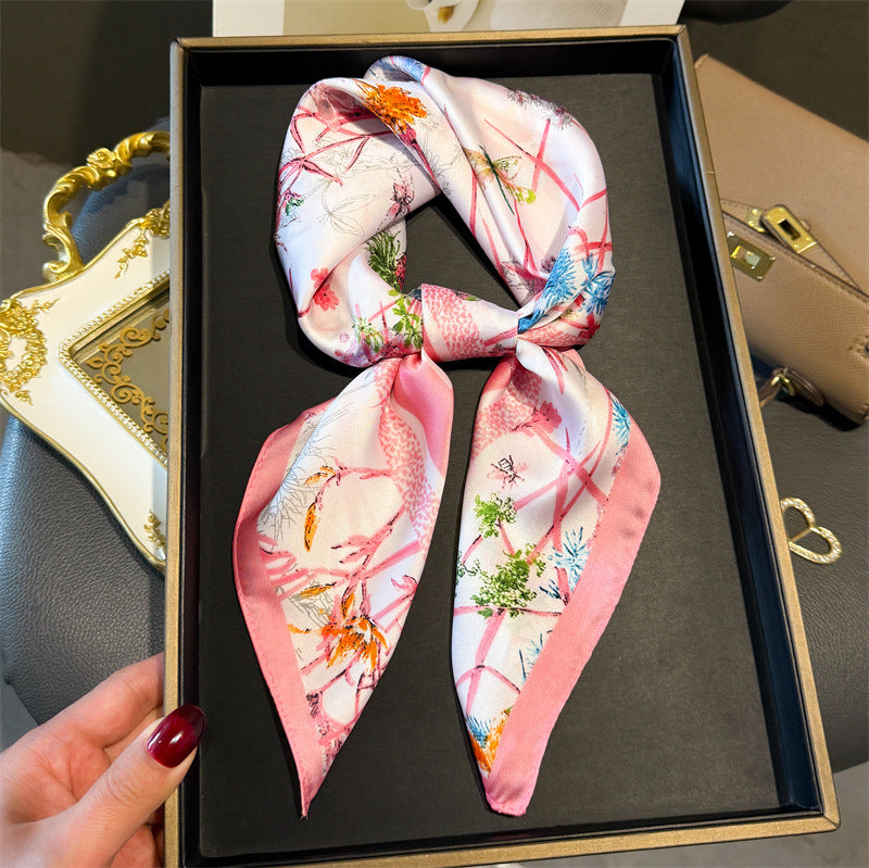 Printed Square Silk-Feel Scarf | Versatile Neck & Hair Accessory