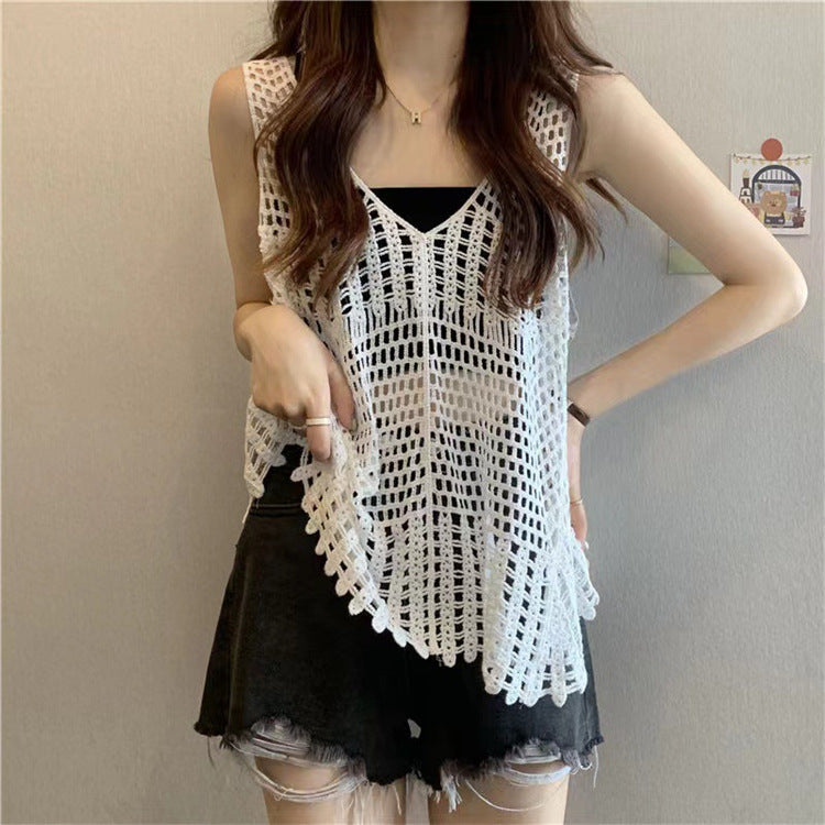 Crochet Hollow Knit Sleeveless Vest Top | Vintage Cotton Layering Top