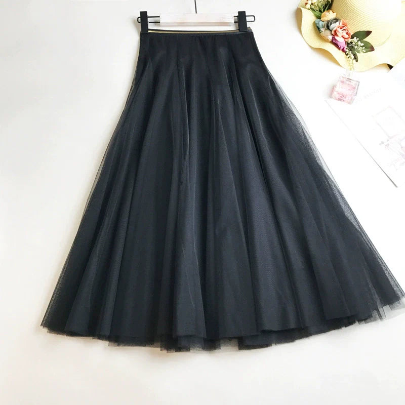 Elastic Waist Midi Tulle Skirt
