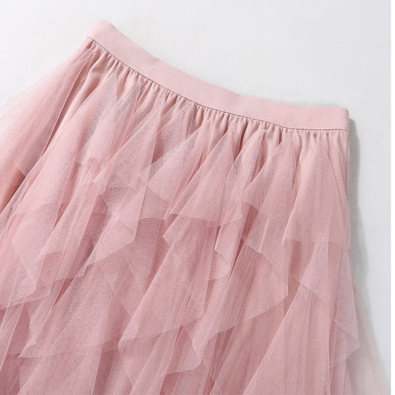 Asymmetrical Layered Mesh Midi Skirt | Romantic Tiered Cake Skirt