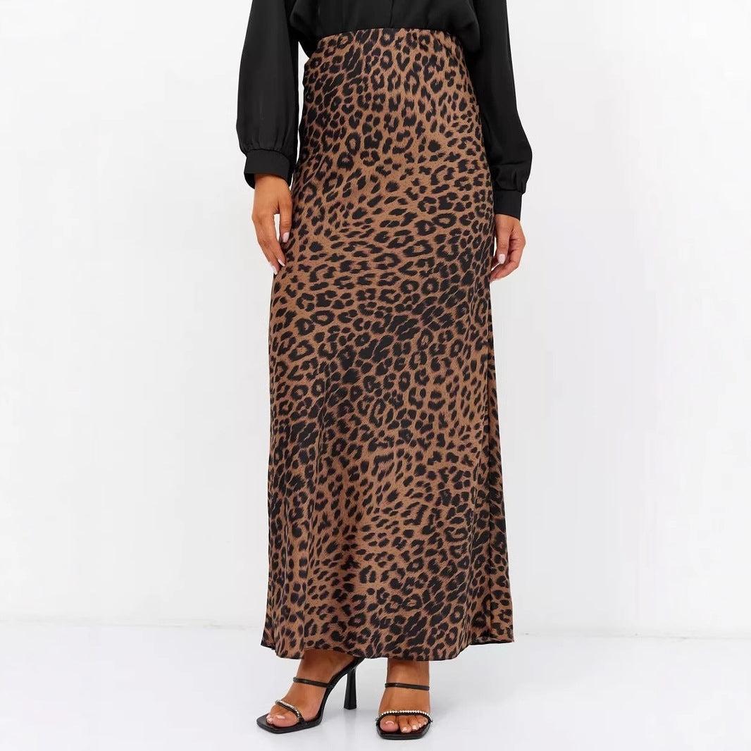 Leopard Print Satin-Look High-Waist Straight Maxi Skirt | Statement Boutique Skirt