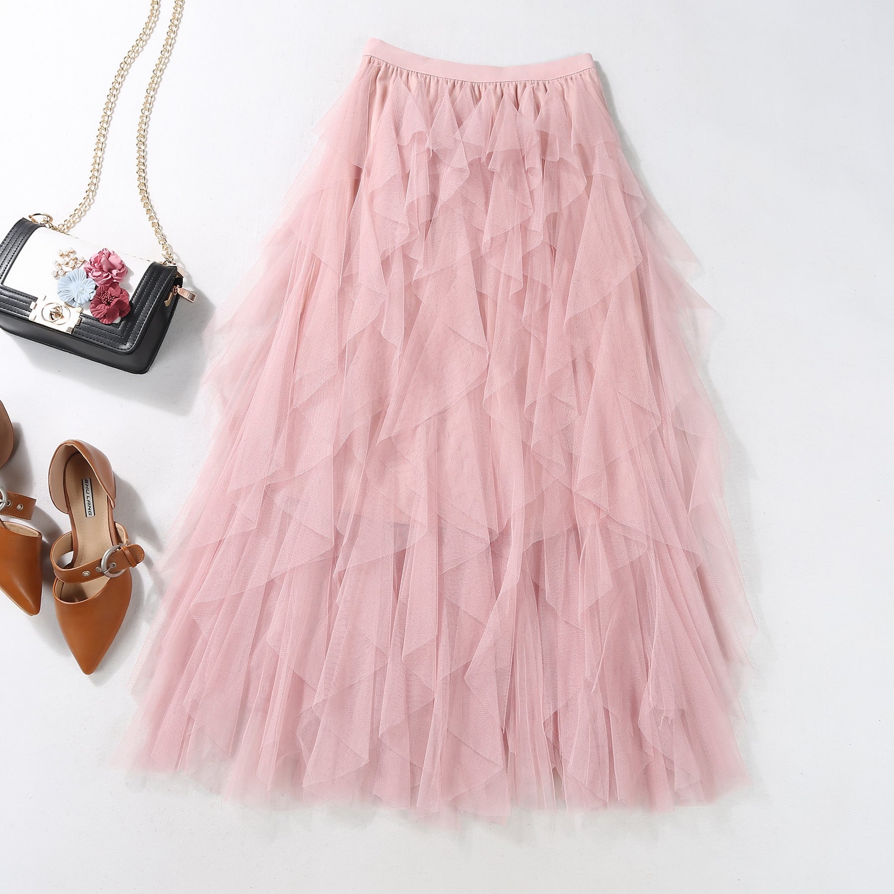 Asymmetrical Layered Mesh Midi Skirt | Romantic Tiered Cake Skirt