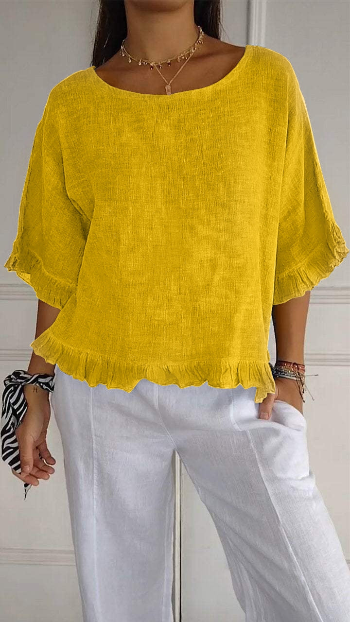 Cotton-Linen Relaxed Short Sleeve Shirt | Casual Summer Top