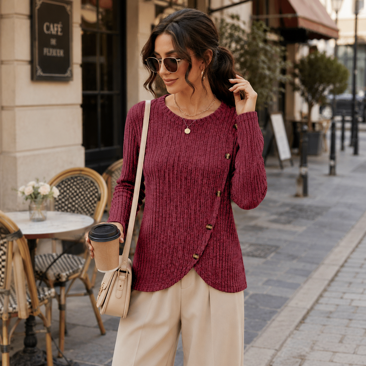Brushed Rayon Crew Neck Tulip Hem Long Sleeve Top | Soft Layering Boutique Top
