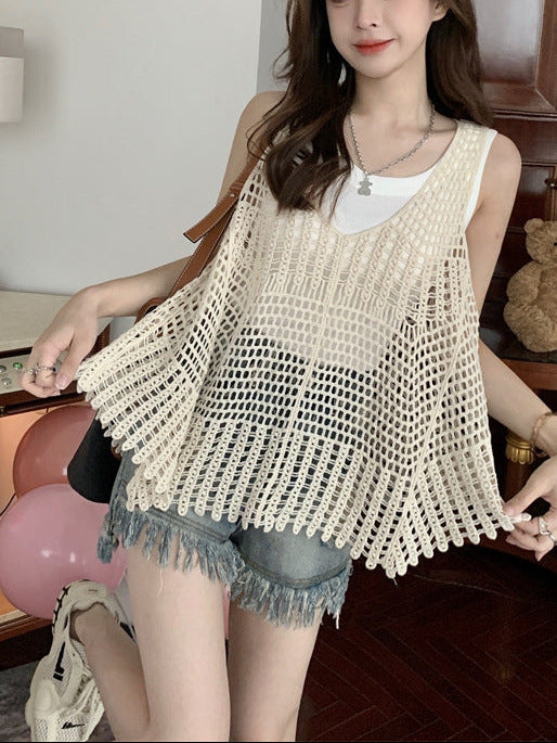 Crochet Hollow Knit Sleeveless Vest Top | Vintage Cotton Layering Top