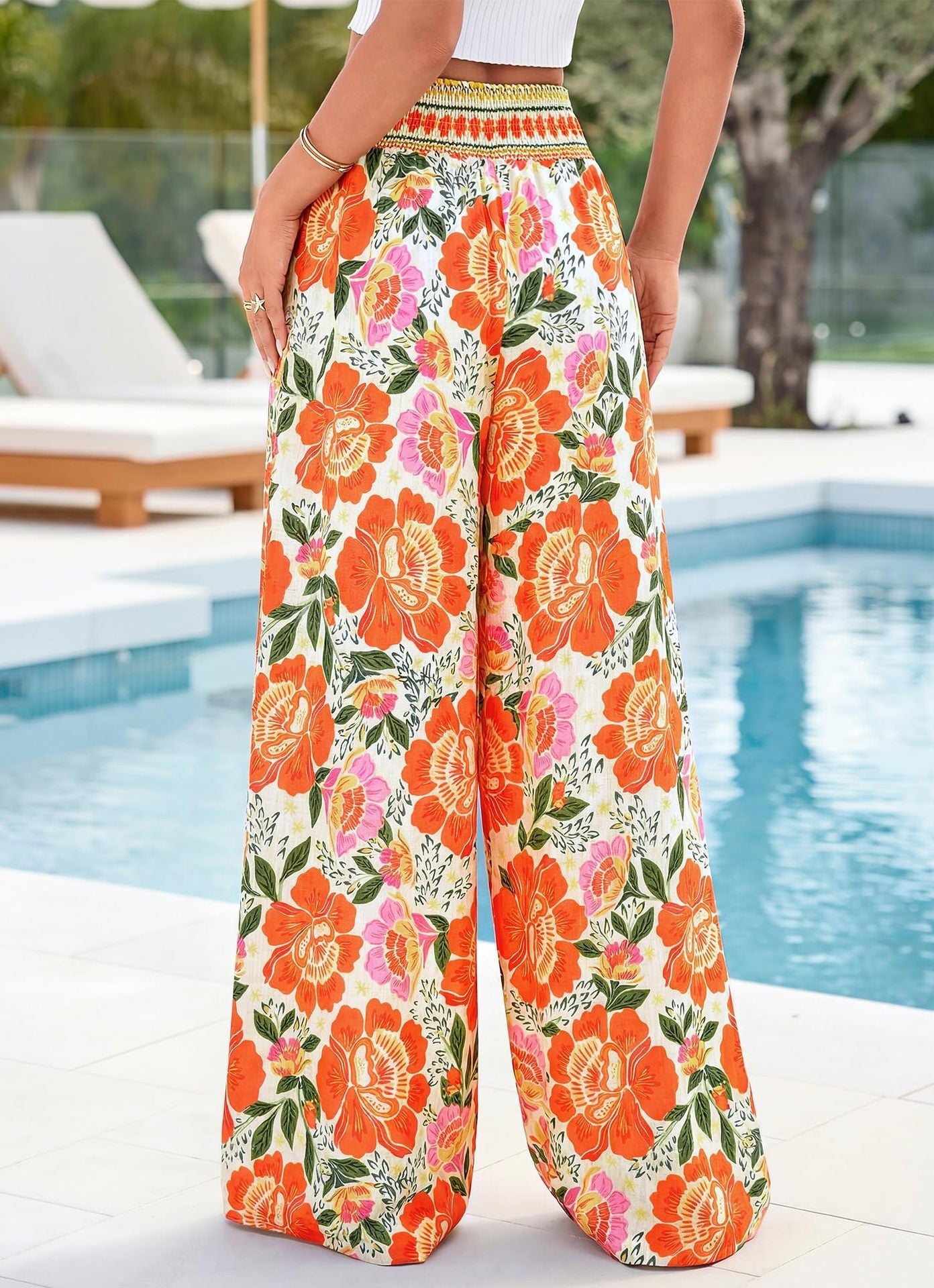 Printed High-Waist Wide-Leg Pants | Casual Comfortable Travel Trousers