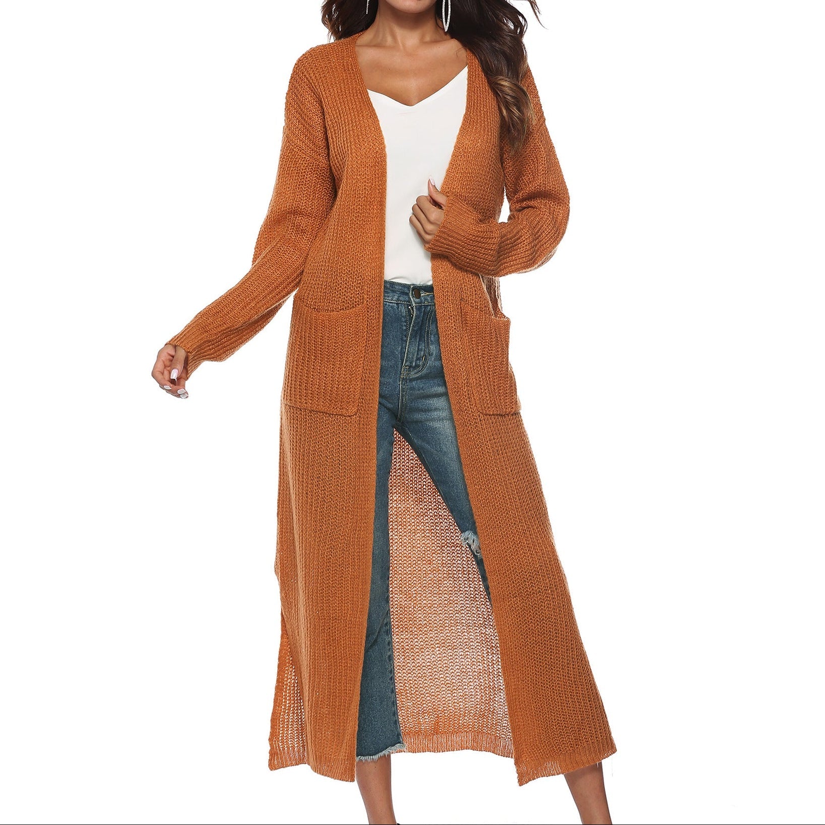 Women's Long Knit Cardigan with Pockets