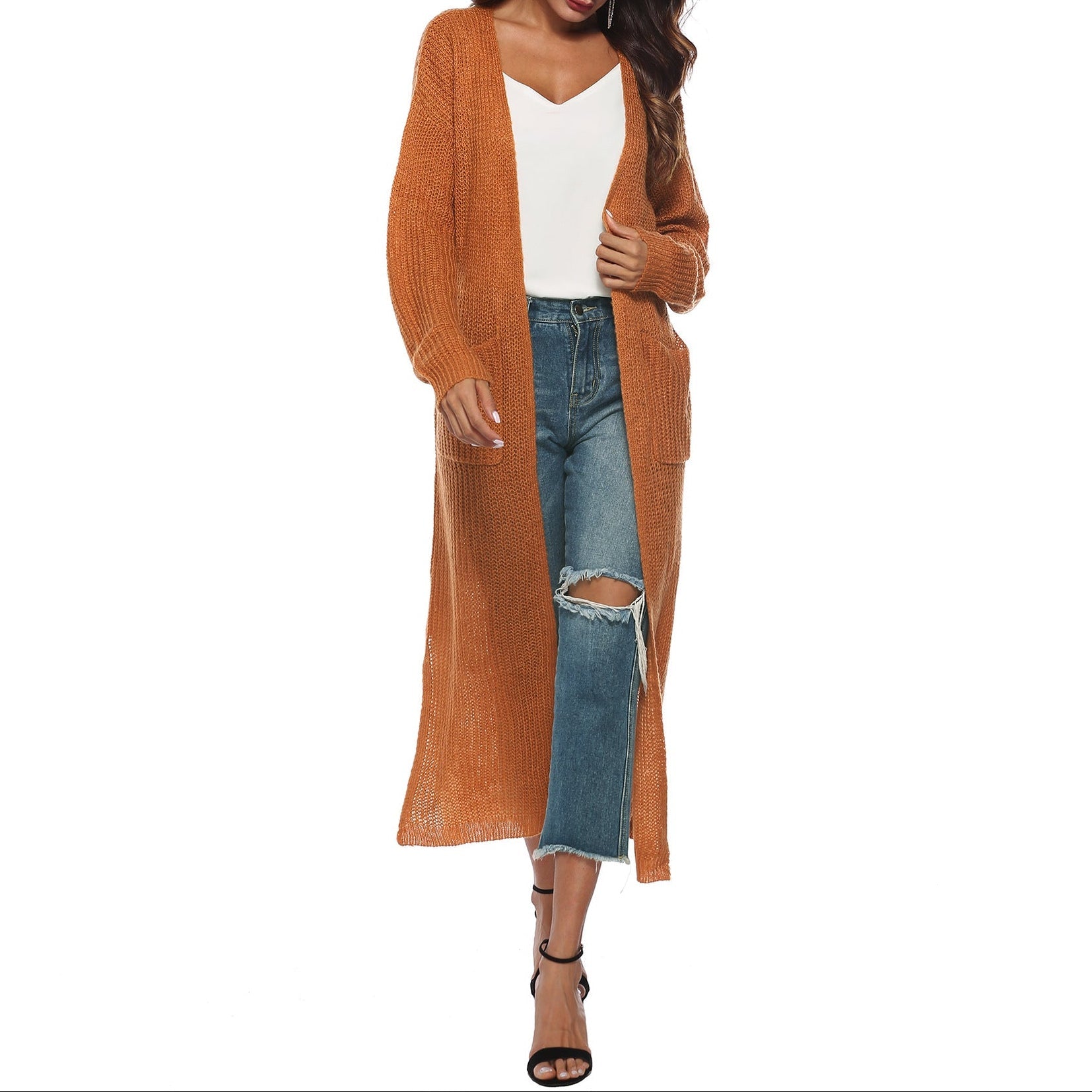 Women's Long Knit Cardigan with Pockets