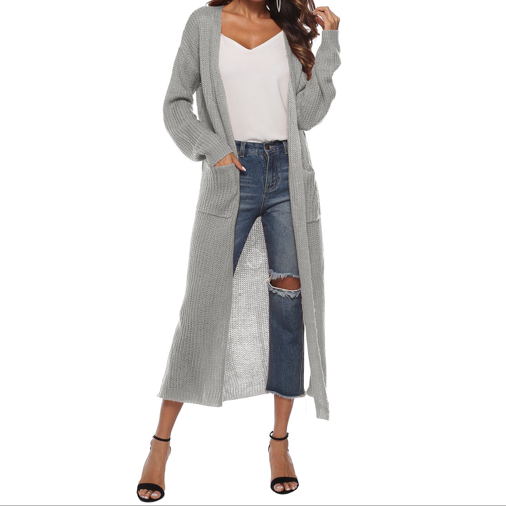Women's Long Knit Cardigan with Pockets