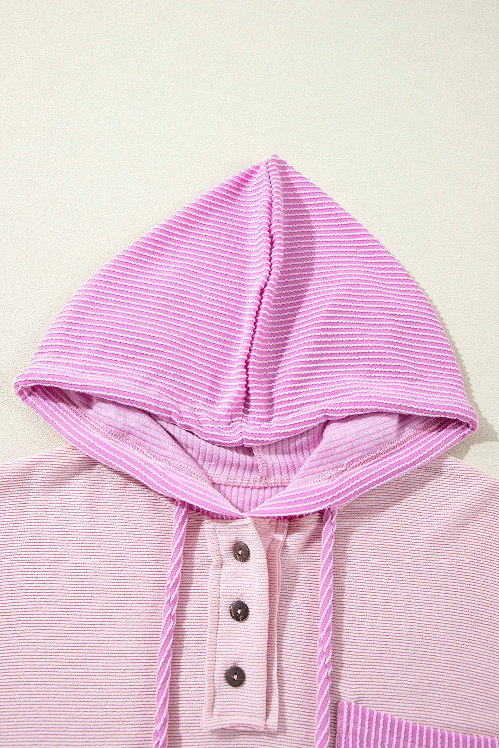Light Pink Corded Colorblock Patch Pocket Drawstring Hooded Top