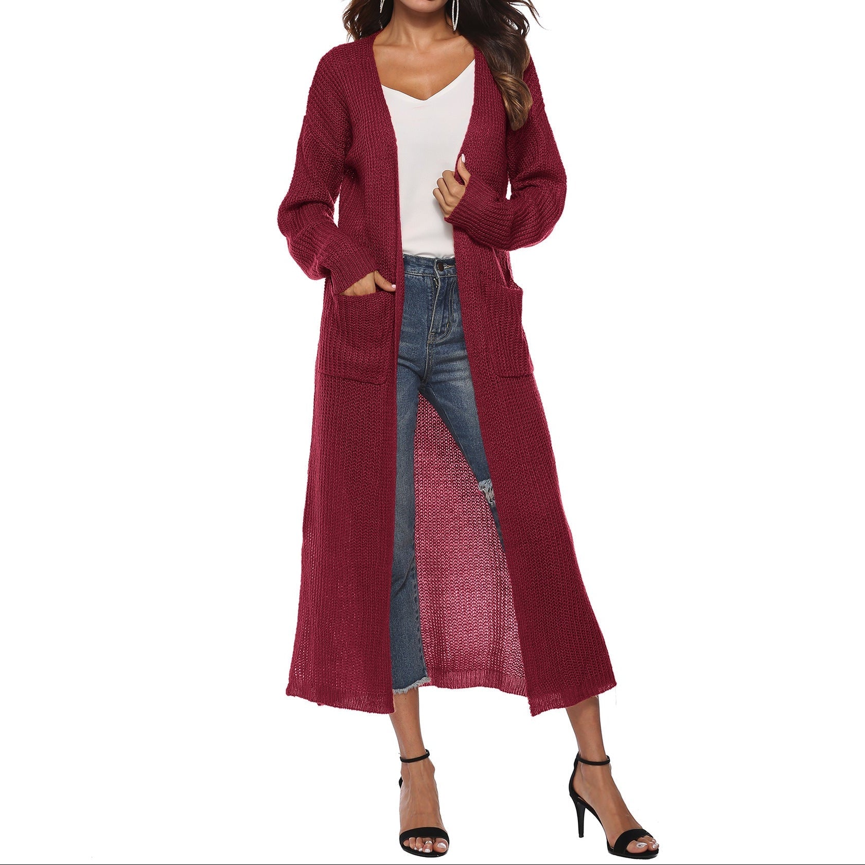 Women's Long Knit Cardigan with Pockets